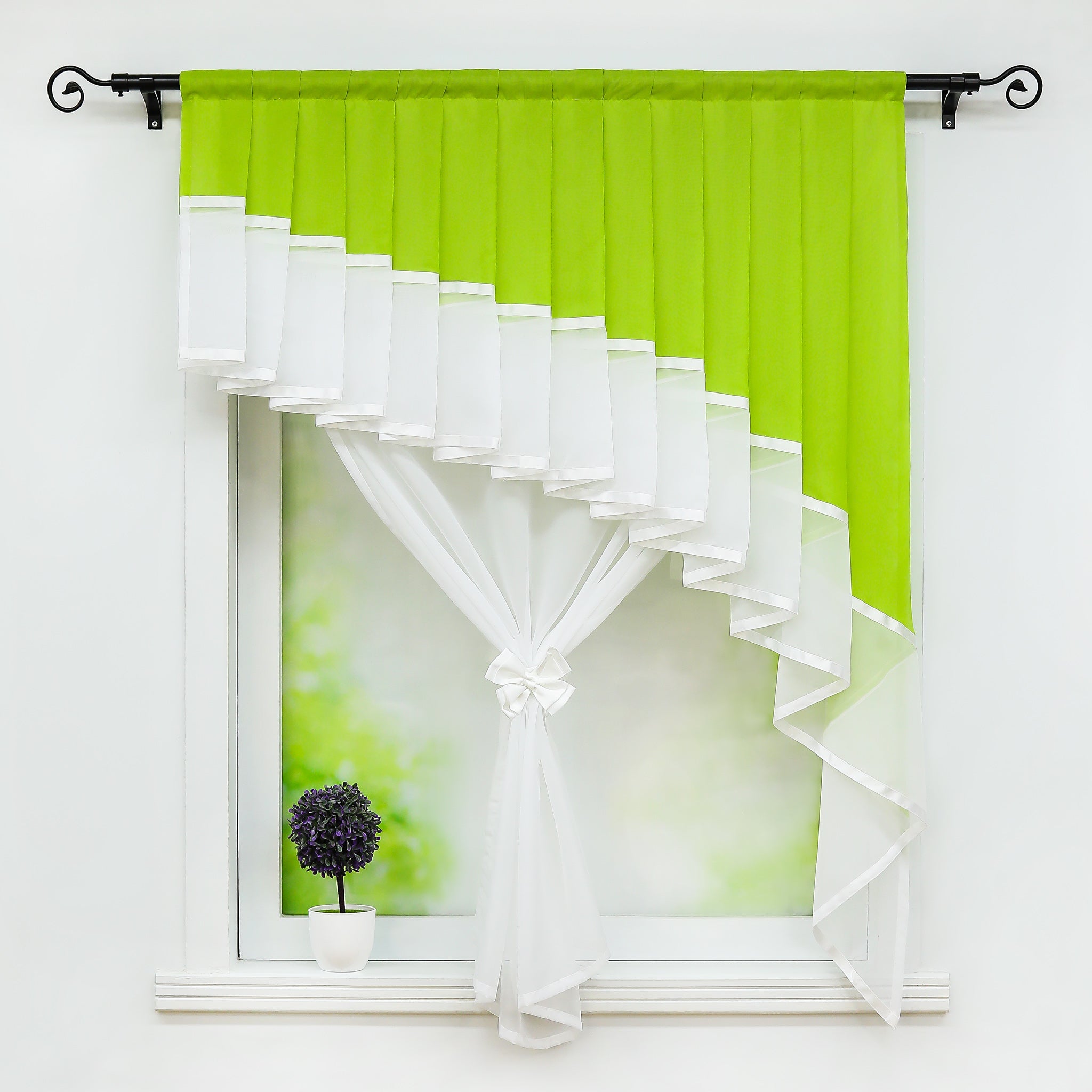 Romantic Curtain with Valance 2-in-1 Design - Green, W x H 140 x 140cm