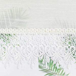 Cafe Curtain with Linen Texture and Lace Trim - Beige, H x W 60 x 120cm