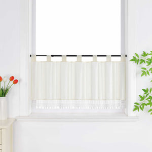Cafe Curtain with Linen Texture and Lace Trim - Beige, H x W 30 x 90cm