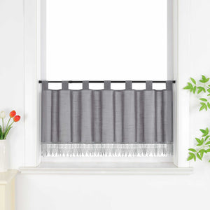 Cafe Curtain with Linen Texture and Lace Trim - Gray, H x W 30 x 90cm