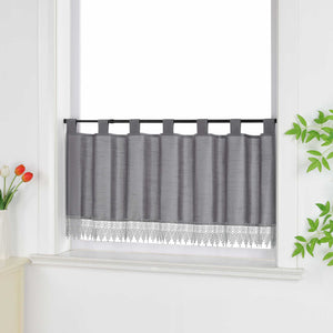 Cafe Curtain with Linen Texture and Lace Trim - Gray, H x W 30 x 120cm