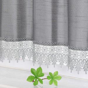Cafe Curtain with Linen Texture and Lace Trim - Gray, H x W 45 x 120cm