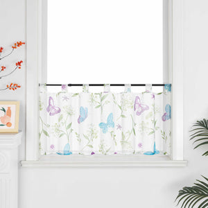 Cafe Curtain Country Style with Butterfly and Flora - Multicolor, H x W 30 x 90cm