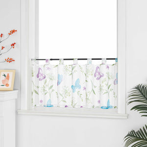 Cafe Curtain Country Style with Butterfly and Flora - Multicolor, H x W 30 x 120cm