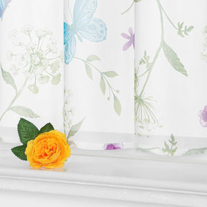Cafe Curtain Country Style with Butterfly and Flora - Multicolor, H x W 45 x 120cm