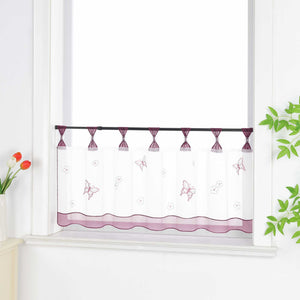 Cafe Curtain with Butterfly Pattern and Beads 1 Piece - Green, H x W 30 x 120cm