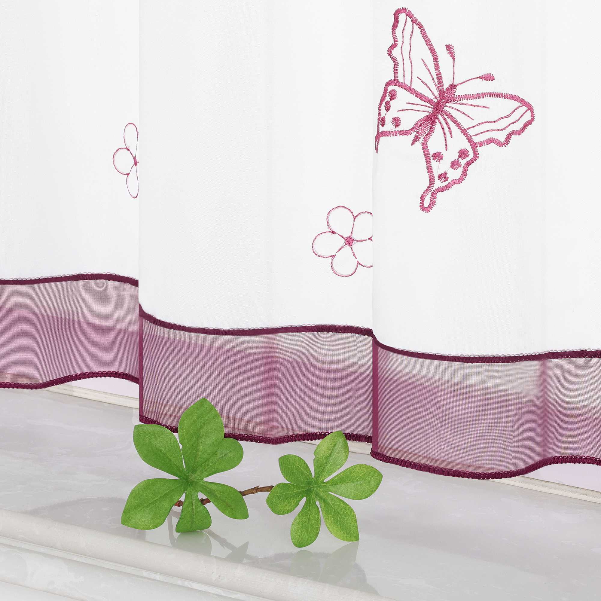 Cafe Curtain with Butterfly Pattern and Beads 1 Piece - Green, H x W 45 x 120cm
