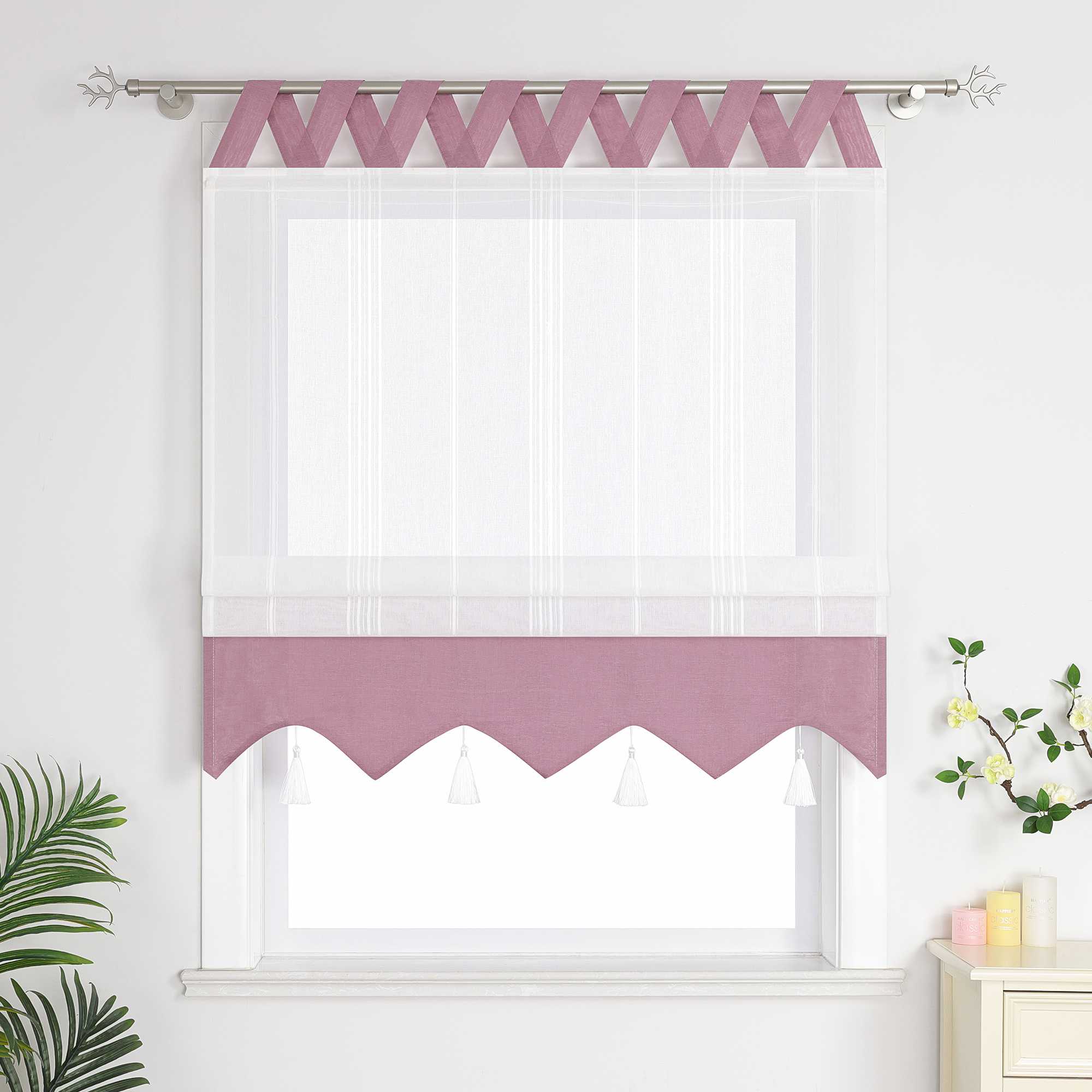 Delien Roman Shade with Tab-Top Hanging and Tassels