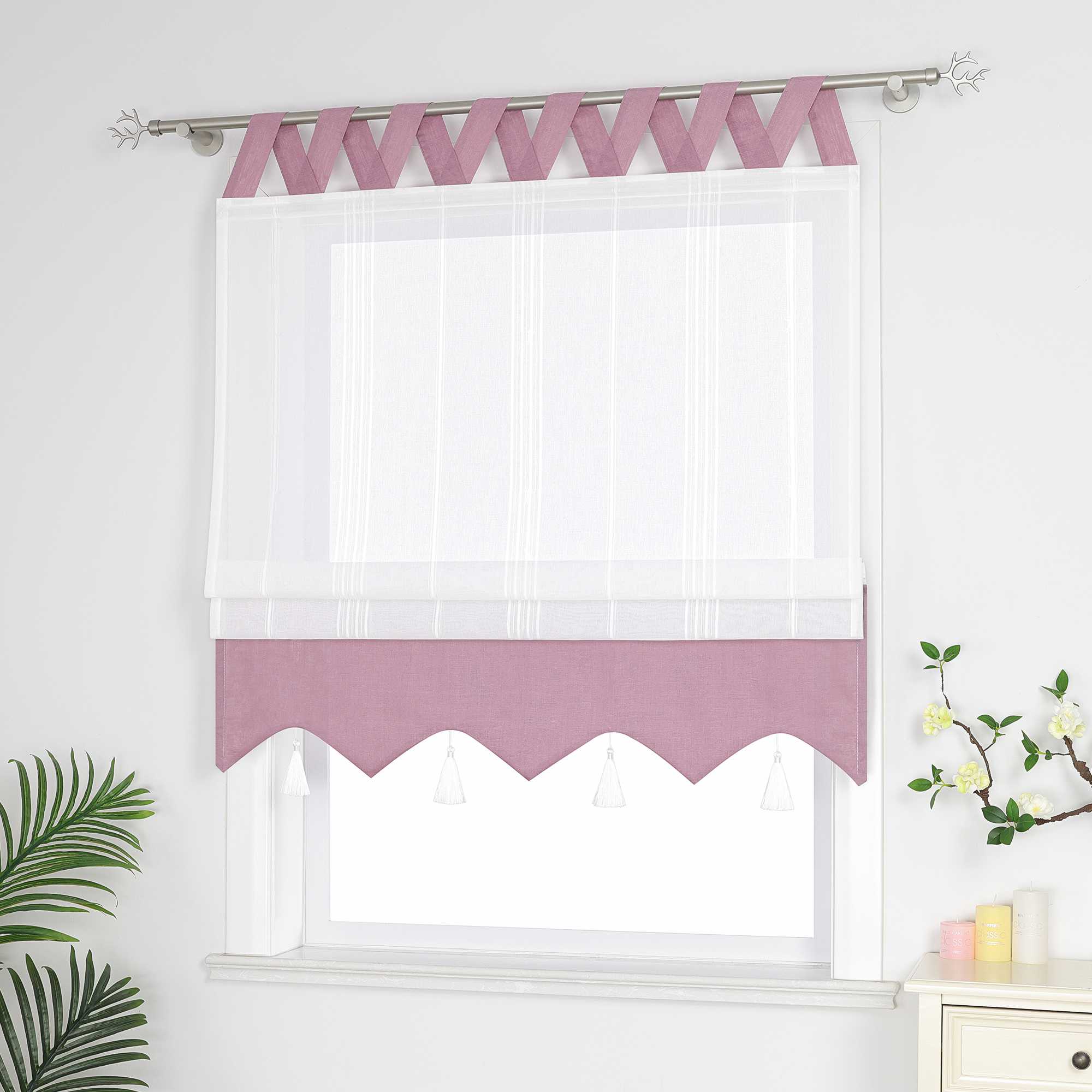 Delien Roman Shade with Tab-Top Hanging and Tassels