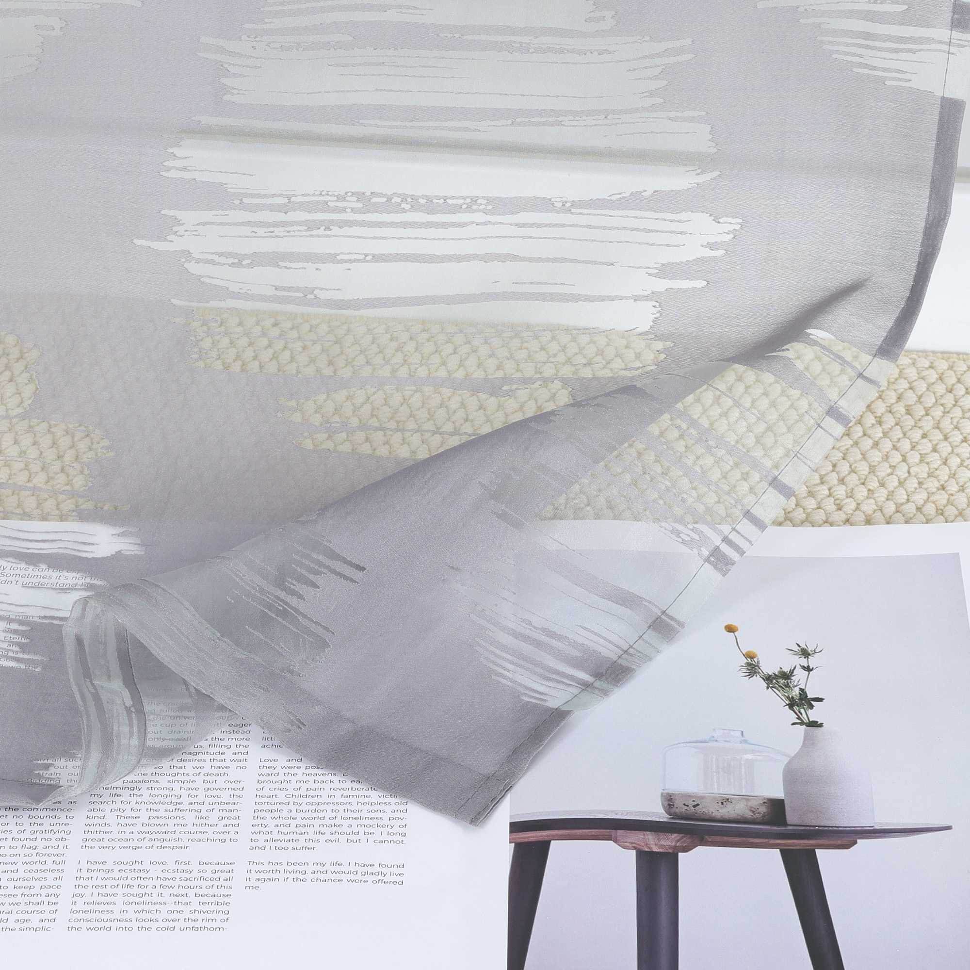 Curtain with Wavy Circle Pattern - Curtain-Tape Hanging Set of 2 - Gray, W x H 57 x 145cm