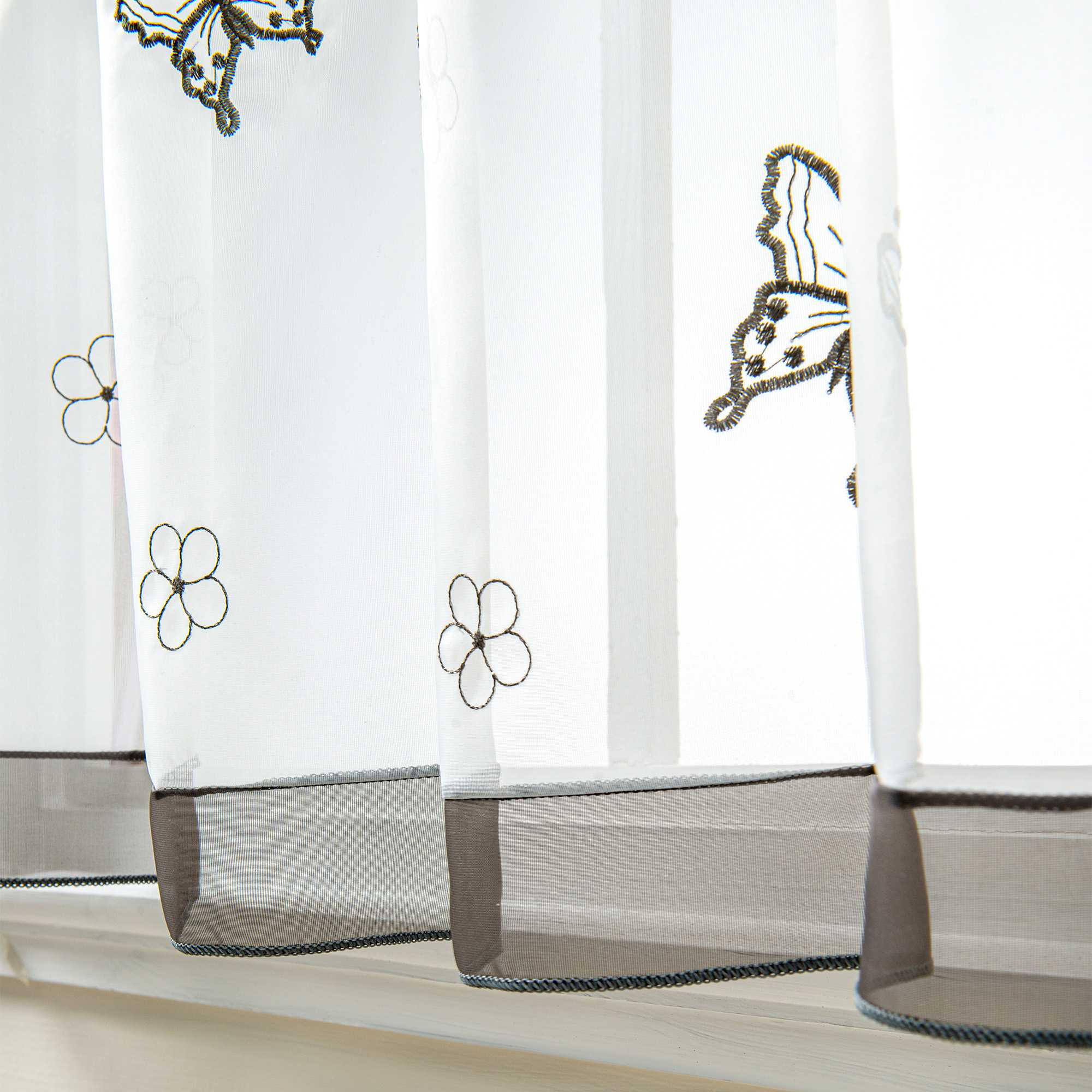 Cafe Curtain with Butterfly Pattern and Beads 1 Piece - Gray, H x W 45 x 120cm