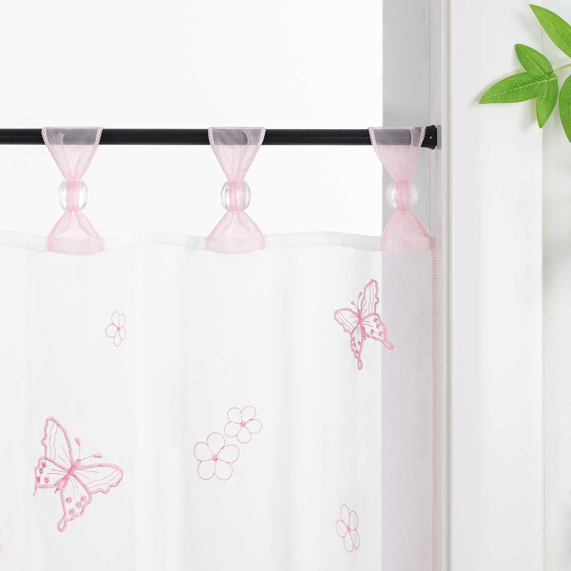 Cafe Curtain with Butterfly Pattern and Beads 1 Piece - Pink, H x W 45 x 90cm