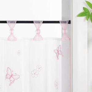 Cafe Curtain with Butterfly Pattern and Beads 1 Piece - Pink, H x W 45 x 90cm