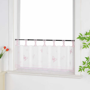 Cafe Curtain with Butterfly Pattern and Beads 1 Piece - Pink, H x W 30 x 120cm