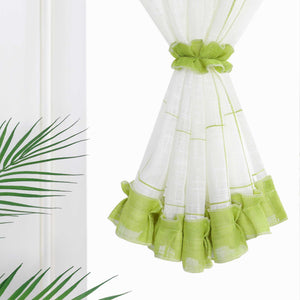 Cafe Curtain in Country Style in Linen-Look Fabric with Bows 1 Piece - Green, W x H 140 x 60cm