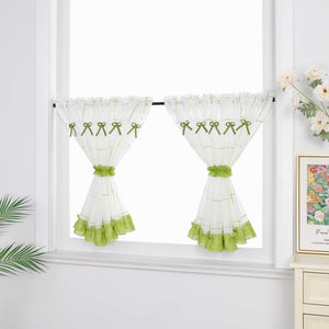 Cafe Curtain in Country Style in Linen-Look Fabric with Bows 1 Piece - Green, W x H 90 x 90cm
