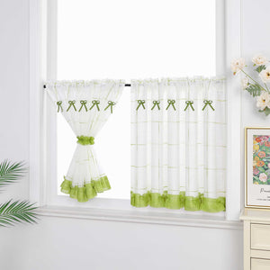 Cafe Curtain in Country Style in Linen-Look Fabric with Bows 1 Piece - Green, W x H 140 x 35cm