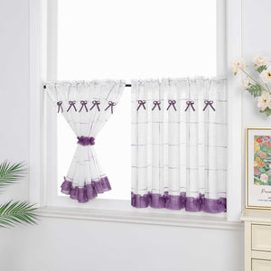 Cafe Curtain in Country Style in Linen-Look Fabric with Bows 1 Piece - Green, W x H 130 x 120cm