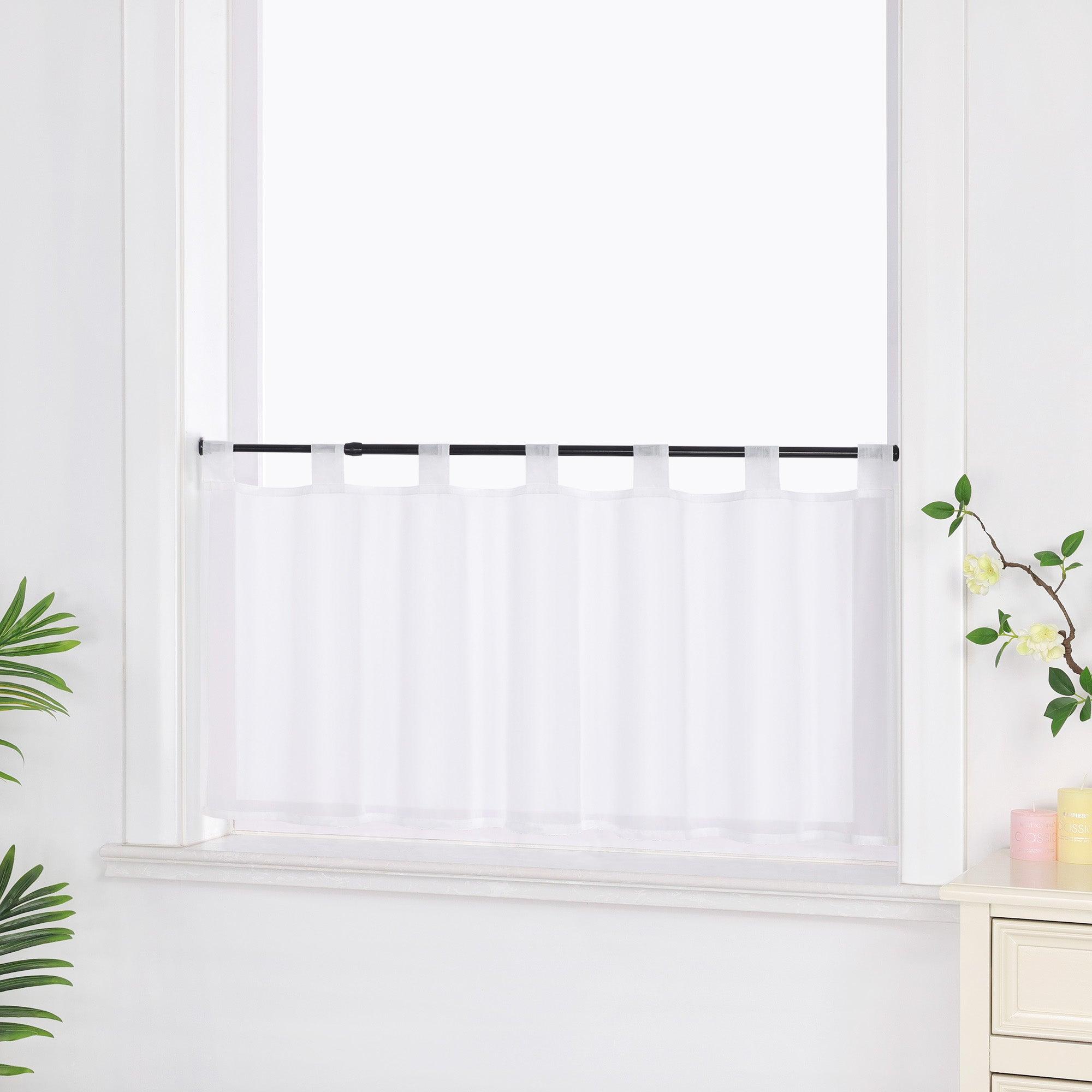 Cafe Curtain Solid Color with Tab-Top Hanging - White, H x W 45 x 120cm