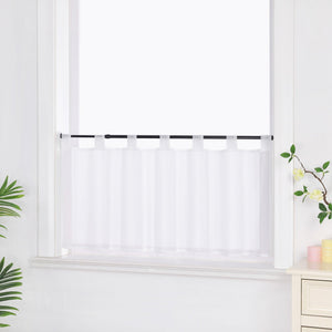 Cafe Curtain Solid Color with Tab-Top Hanging - White, H x W 45 x 120cm