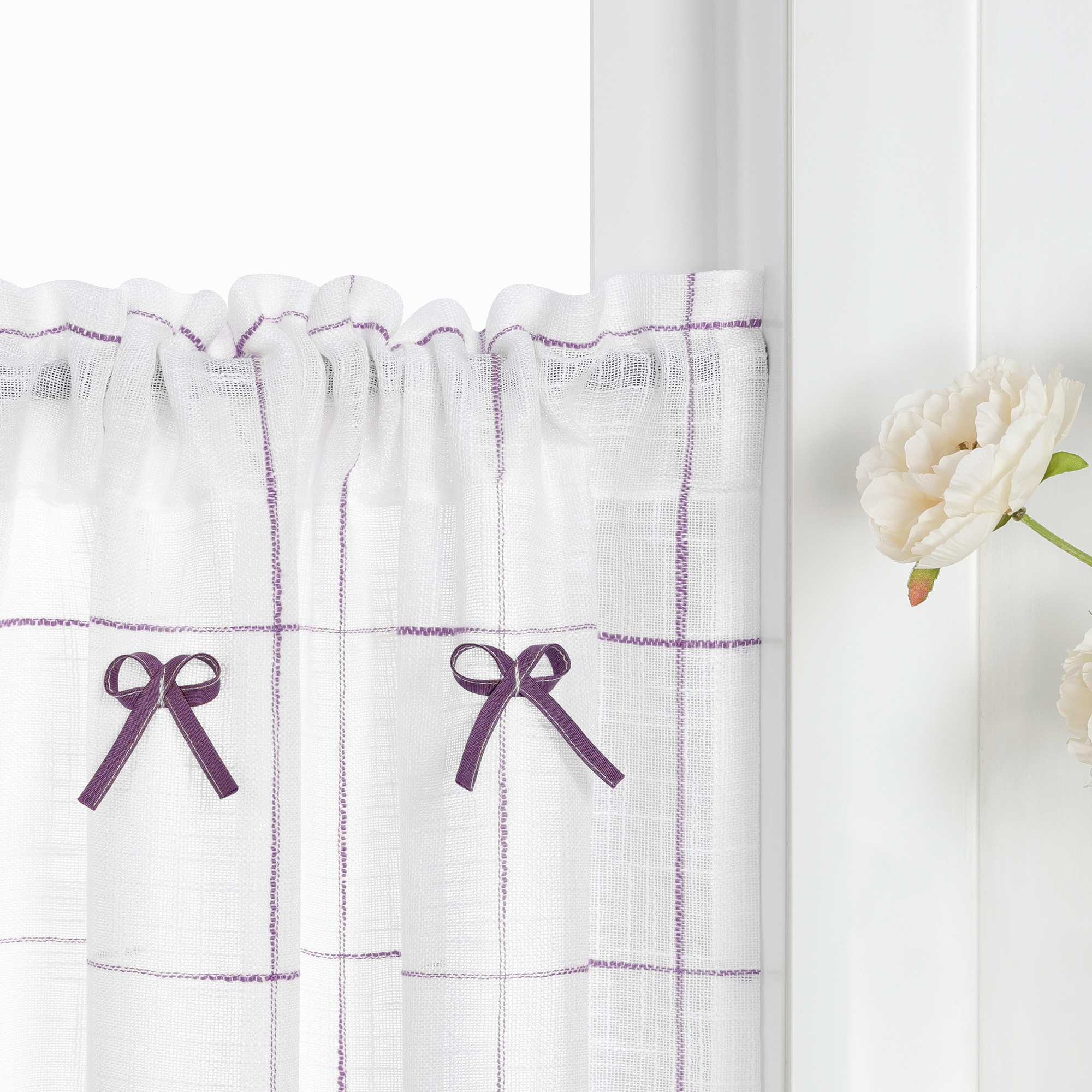 Cafe Curtain in Country Style in Linen-Look Fabric with Bows 1 Piece - Green, W x H 200 x 80cm