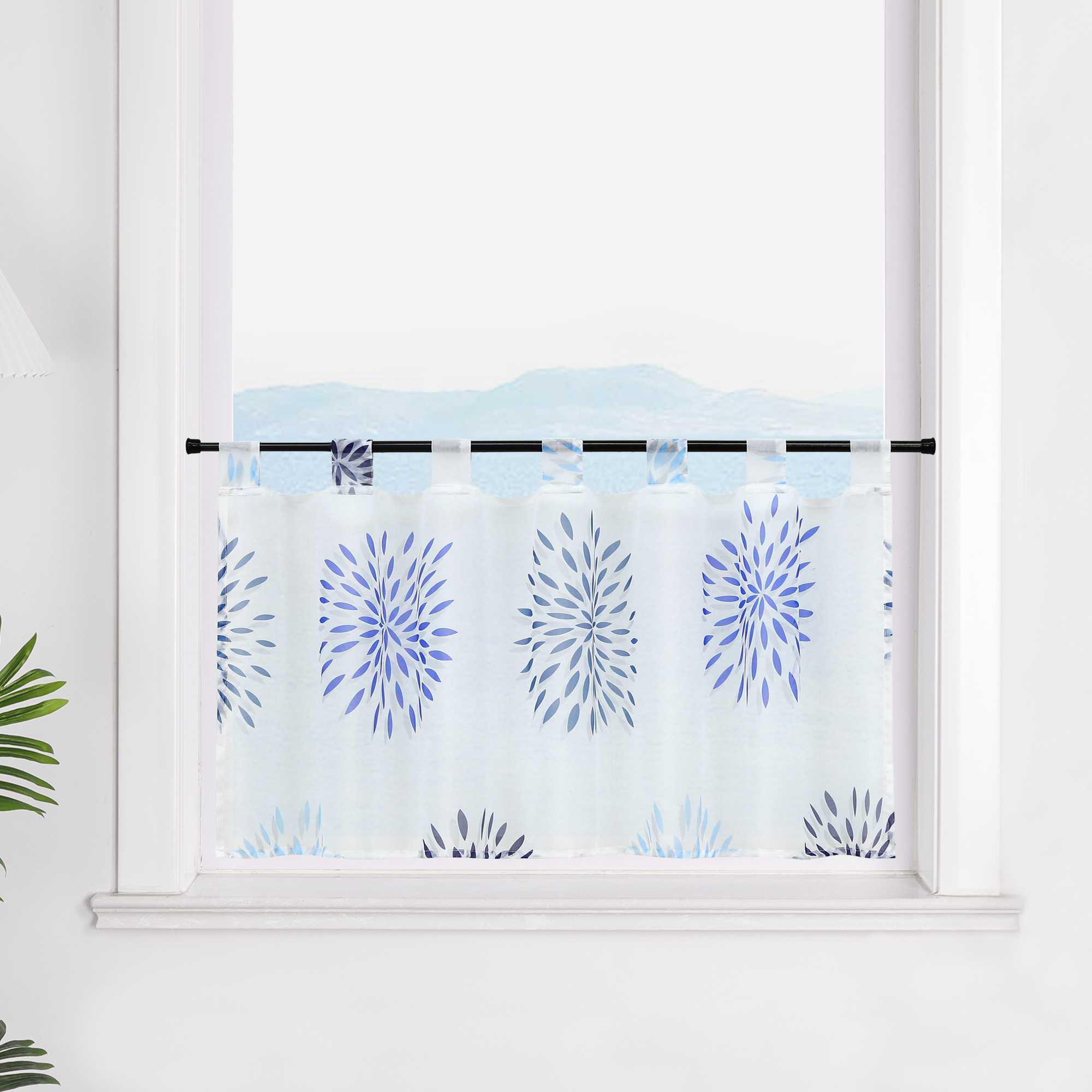 Cafe Curtain with Fireworks Motif - Festive Window Decor - Blue, H x W 45 x 90cm