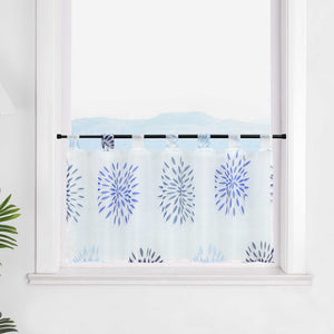 Cafe Curtain with Fireworks Motif - Festive Window Decor - Blue, H x W 45 x 90cm