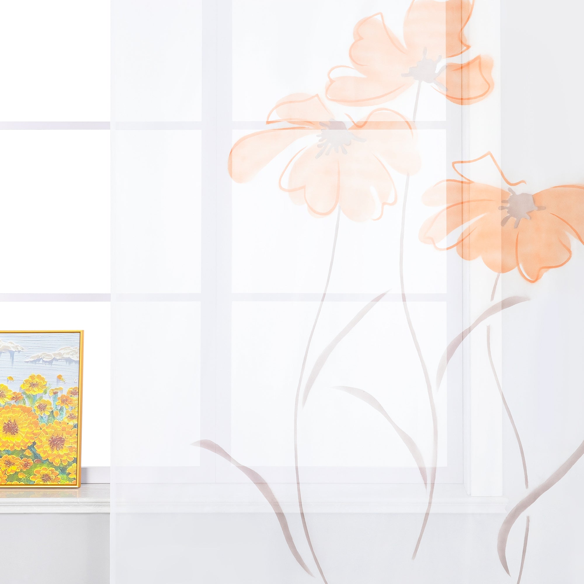 Curtain with Floral Pattern with Tab-Top Hanging 1 Piece - Green, W x H 150 x 145cm