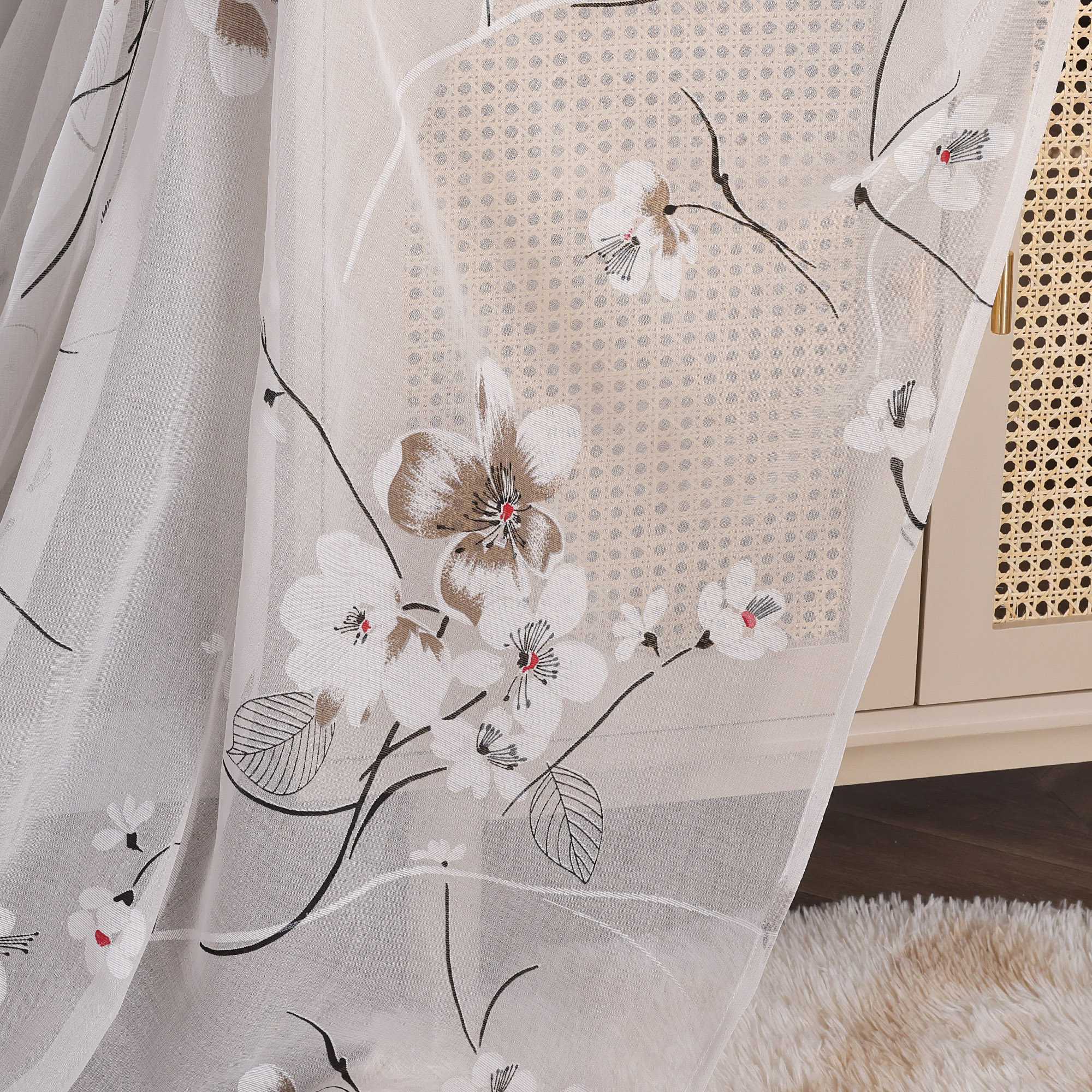 Curtain with Floral Pattern Cherry Blossom Grommet Curtain Panel 1 Piece