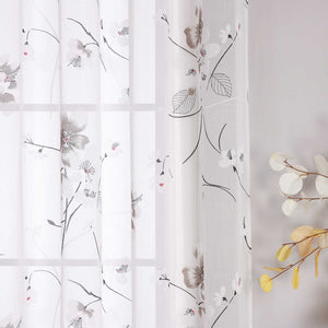 Curtain with Floral Pattern Cherry Blossom Grommet Curtain Panel 1 Piece - White, W x H 140 x 225cm