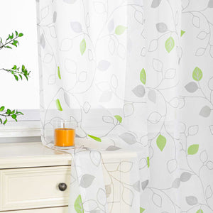 Curtain with Leaf Pattern and Tab-Top Hanging 1 Piece - Green, W x H 140 x 225cm