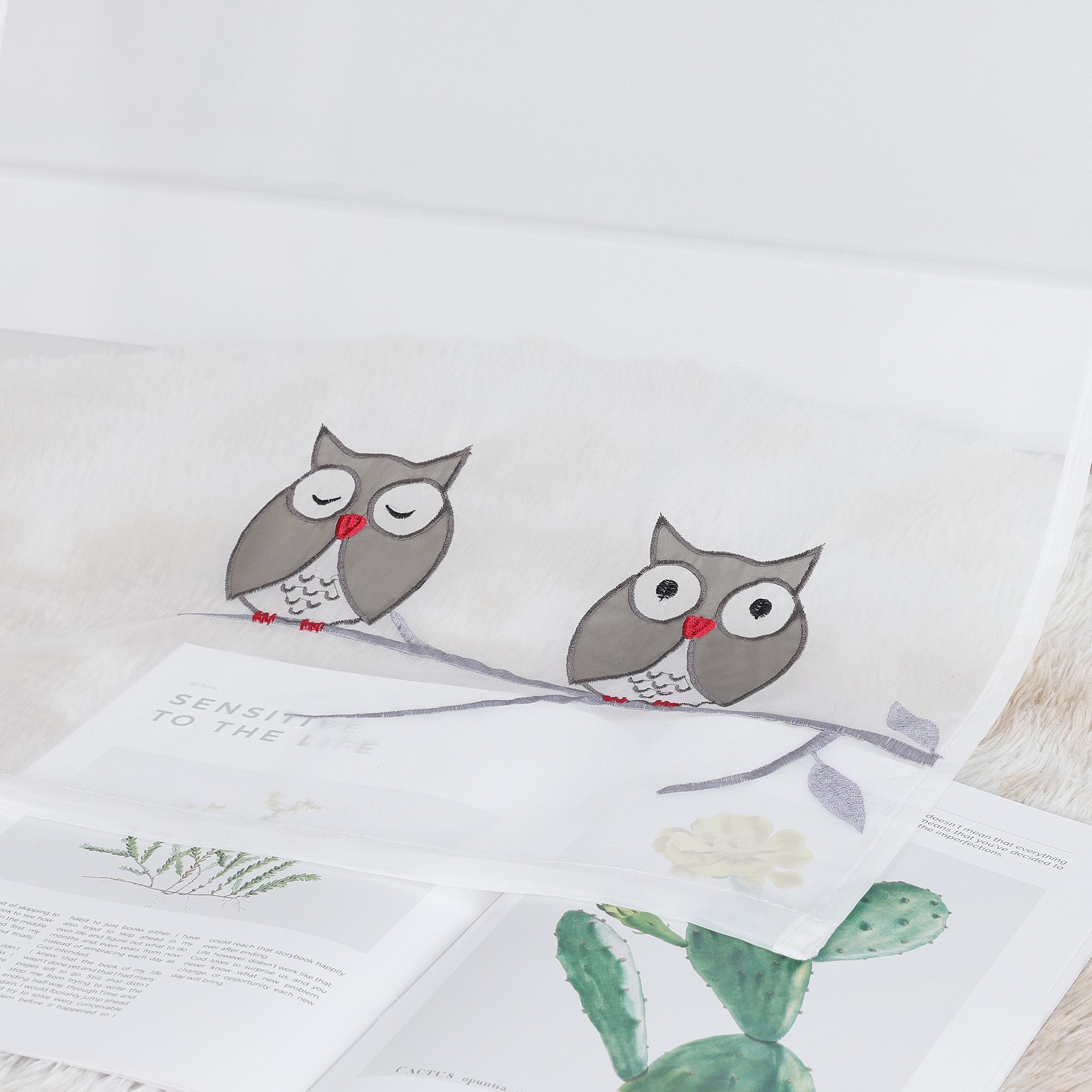 Curtain with Owl Pattern and Tab-Top Hanging 1 Piece