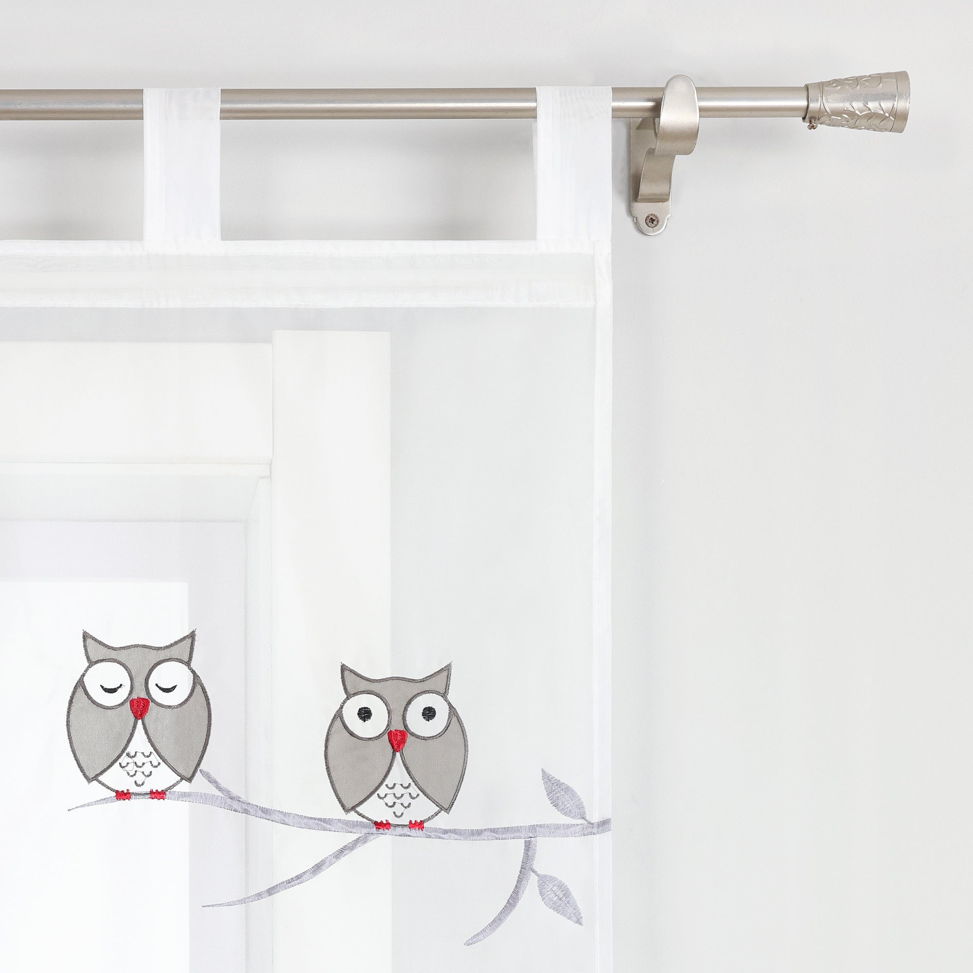 Curtain with Owl Pattern and Tab-Top Hanging 1 Piece - White, W x H 57 x 245cm