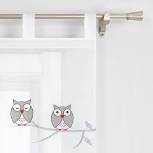 Curtain with Owl Pattern and Tab-Top Hanging 1 Piece - White, W x H 57 x 245cm
