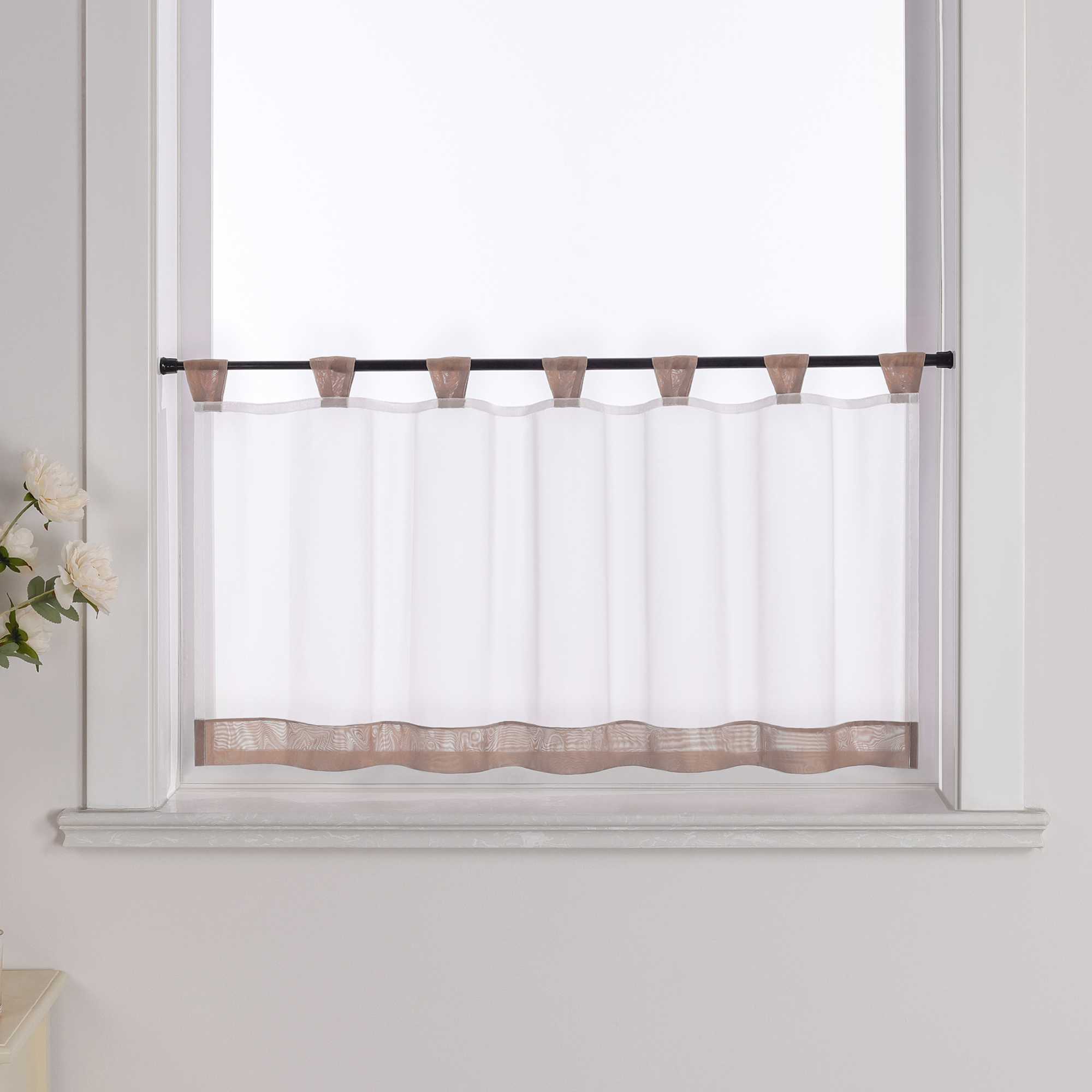 Cafe Curtain with Decorative Ribbon - Green, H x W 30 x 90cm