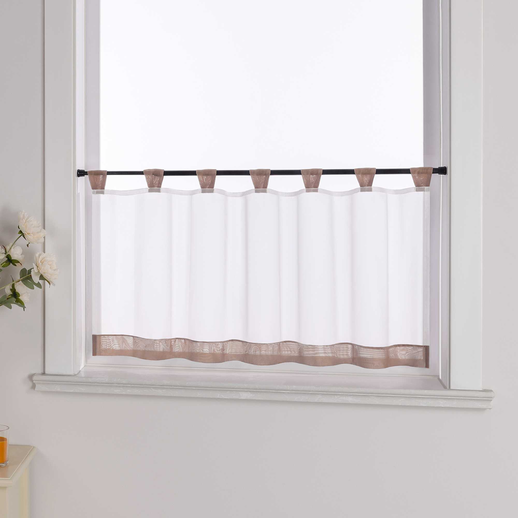 Cafe Curtain with Decorative Ribbon - Green, H x W 30 x 120cm