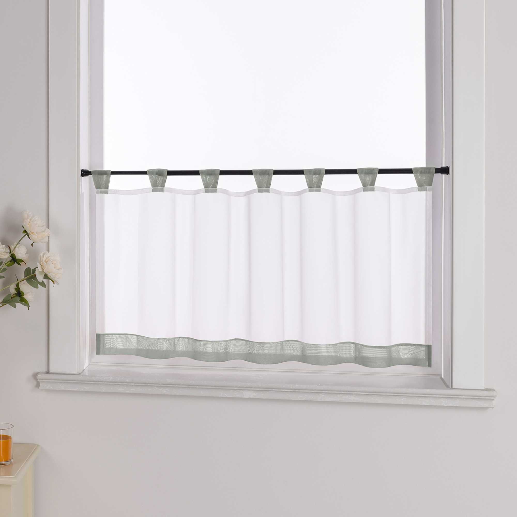 Cafe Curtain with Decorative Ribbon - Burgundy, H x W 30 x 120cm