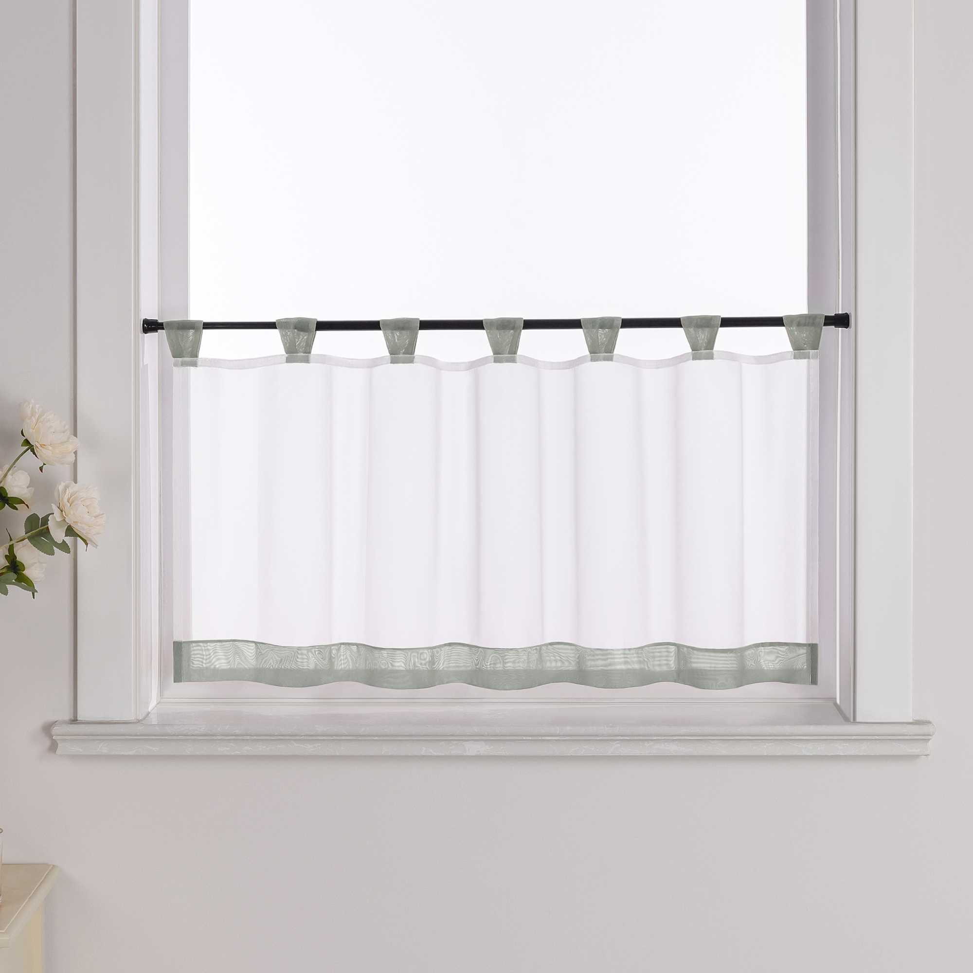 Cafe Curtain with Decorative Ribbon - Burgundy, H x W 30 x 90cm