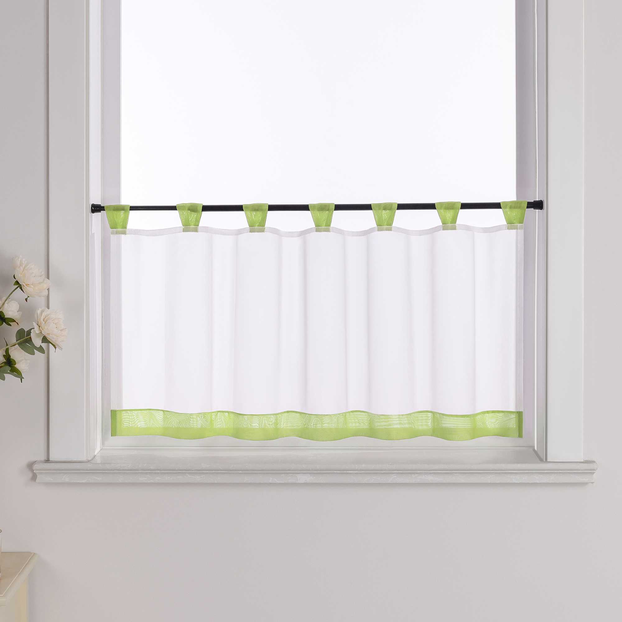 Cafe Curtain with Decorative Ribbon - Brown, H x W 45 x 90cm