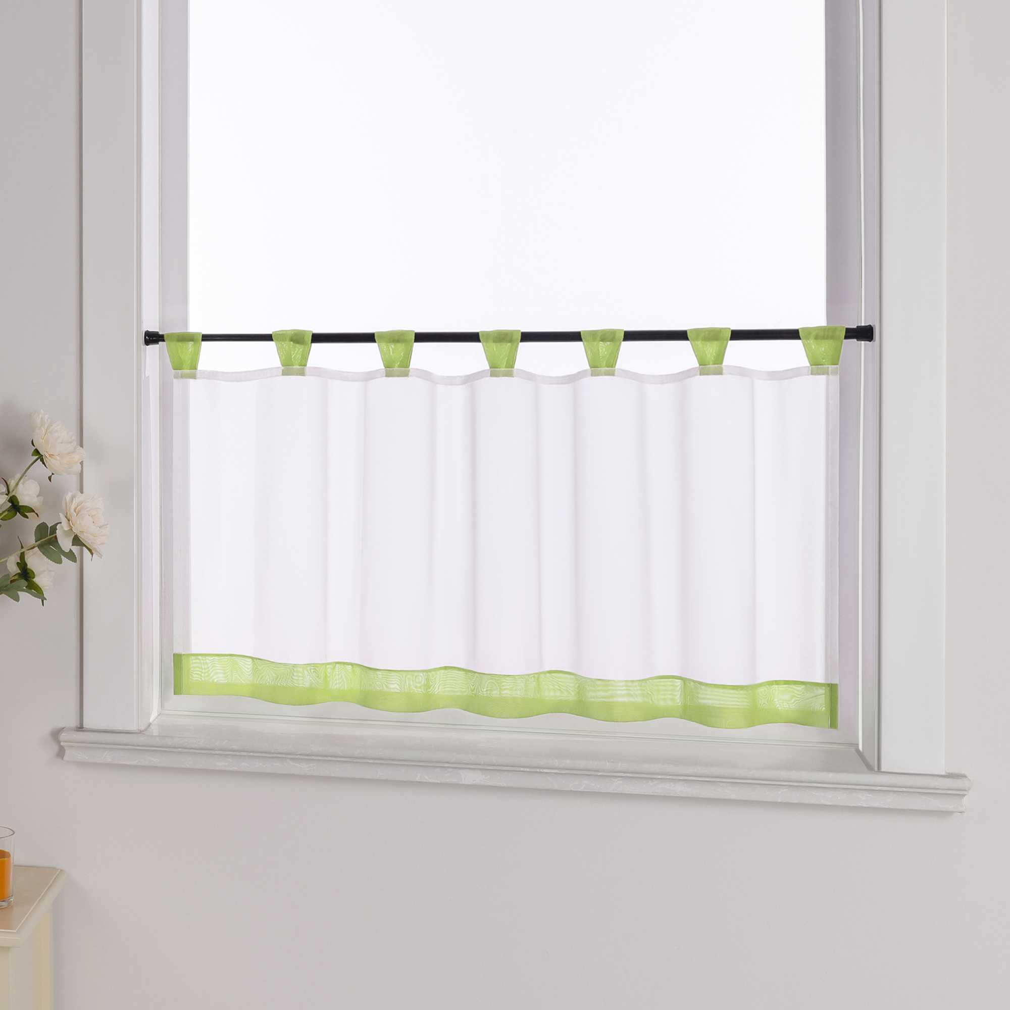 Cafe Curtain with Decorative Ribbon - Brown, H x W 45 x 120cm