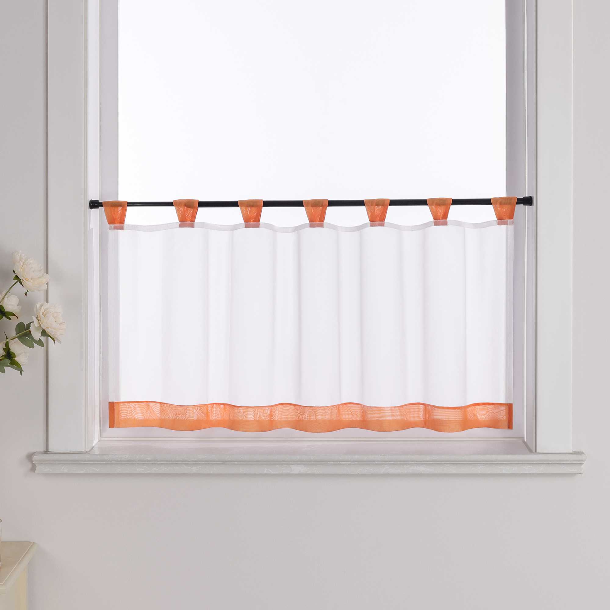 Cafe Curtain with Decorative Ribbon - Burgundy, H x W 60 x 120cm