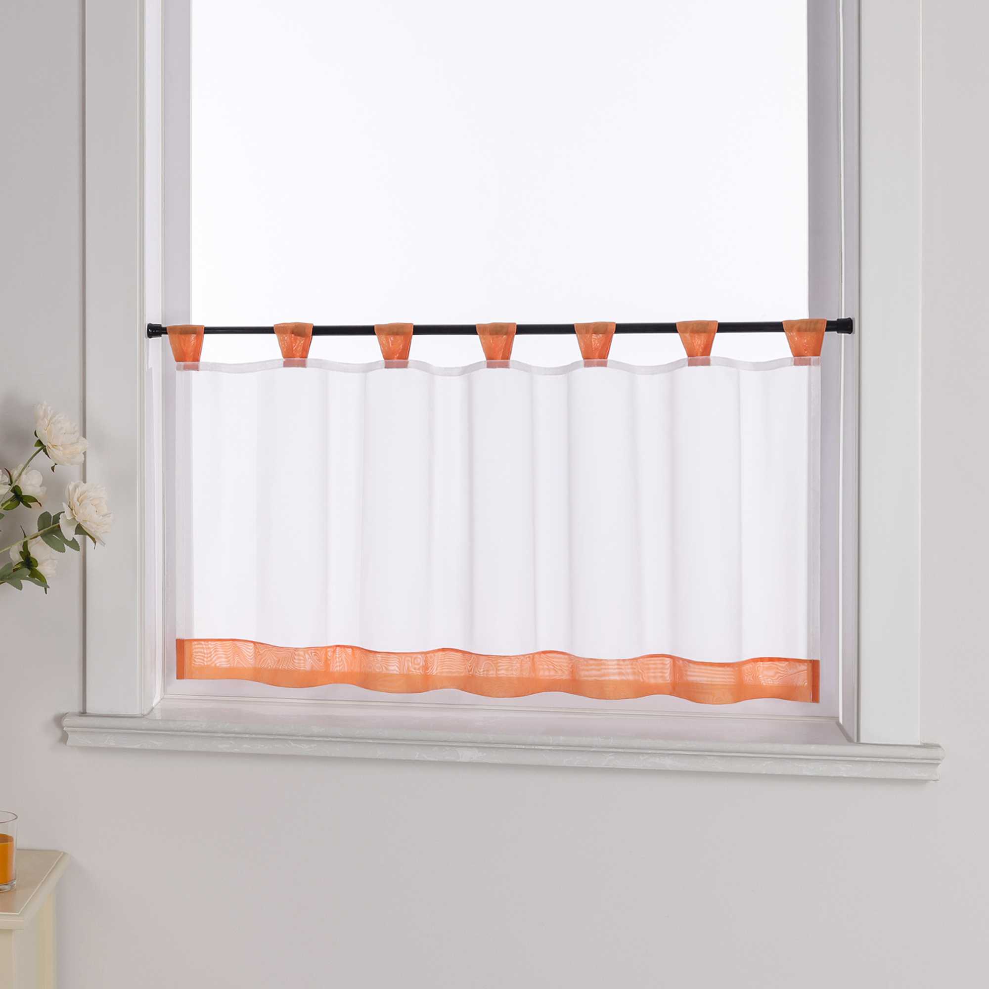 Cafe Curtain with Decorative Ribbon - Burgundy, H x W 60 x 145cm