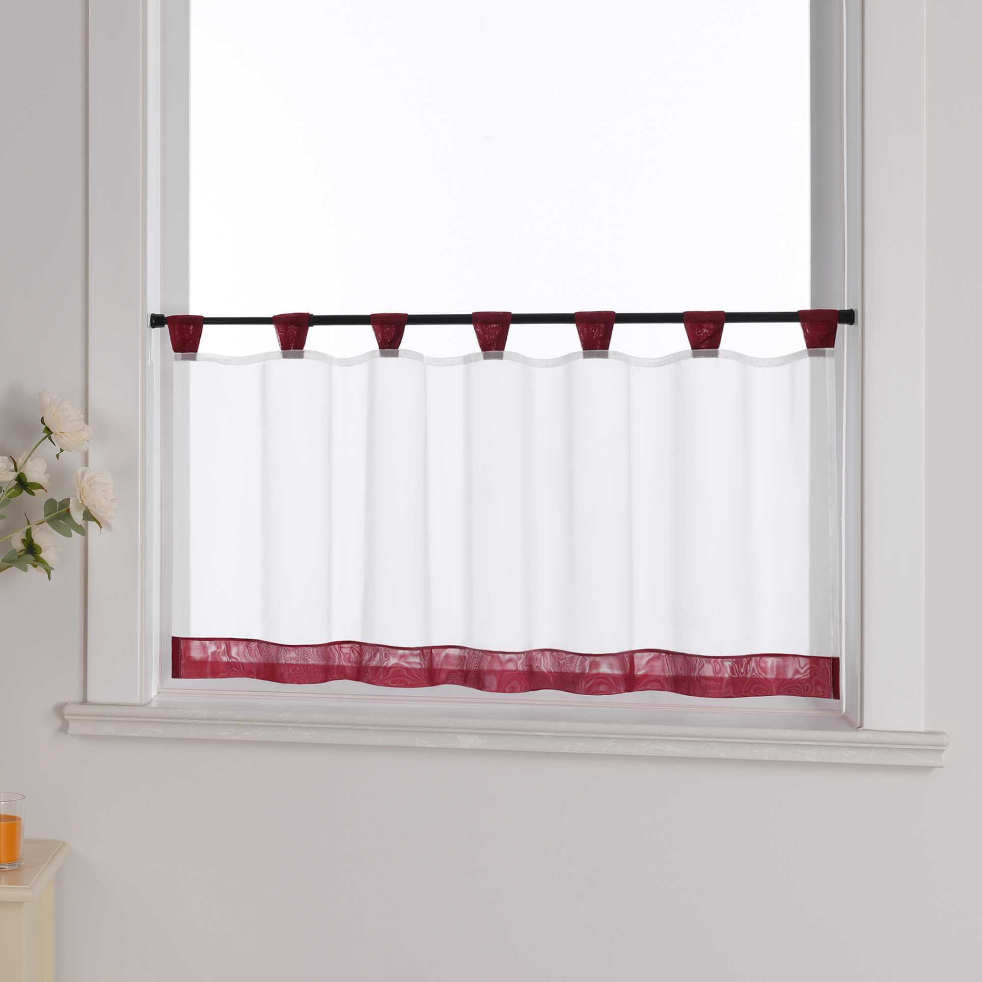 Cafe Curtain with Decorative Ribbon - orange, H x W 60 x 90cm
