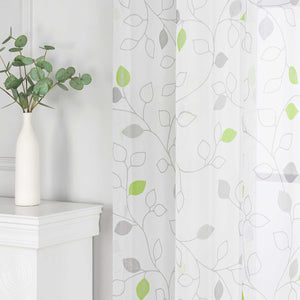 Curtain with Leaf Pattern and Tab-Top Hanging 1 Piece - Green, W x H 140 x 245cm