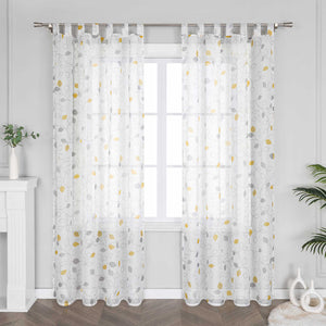 Curtain with Leaf Pattern and Tab-Top Hanging 1 Piece - yellow, W x H 140 x 225cm