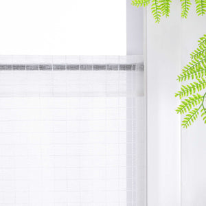 Cafe Curtain with Check Pattern and Decorative Ribbon - White, W x H 140 x 60cm
