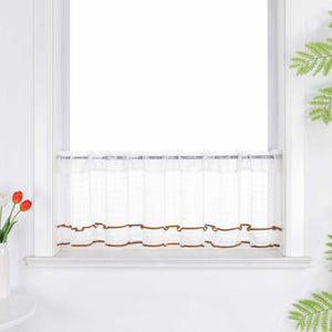 Cafe Curtain with Check Pattern and Decorative Ribbon - White, W x H 90 x 45cm