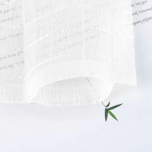 Cafe Curtain with Check Pattern and Decorative Ribbon - White, W x H 140 x 200cm