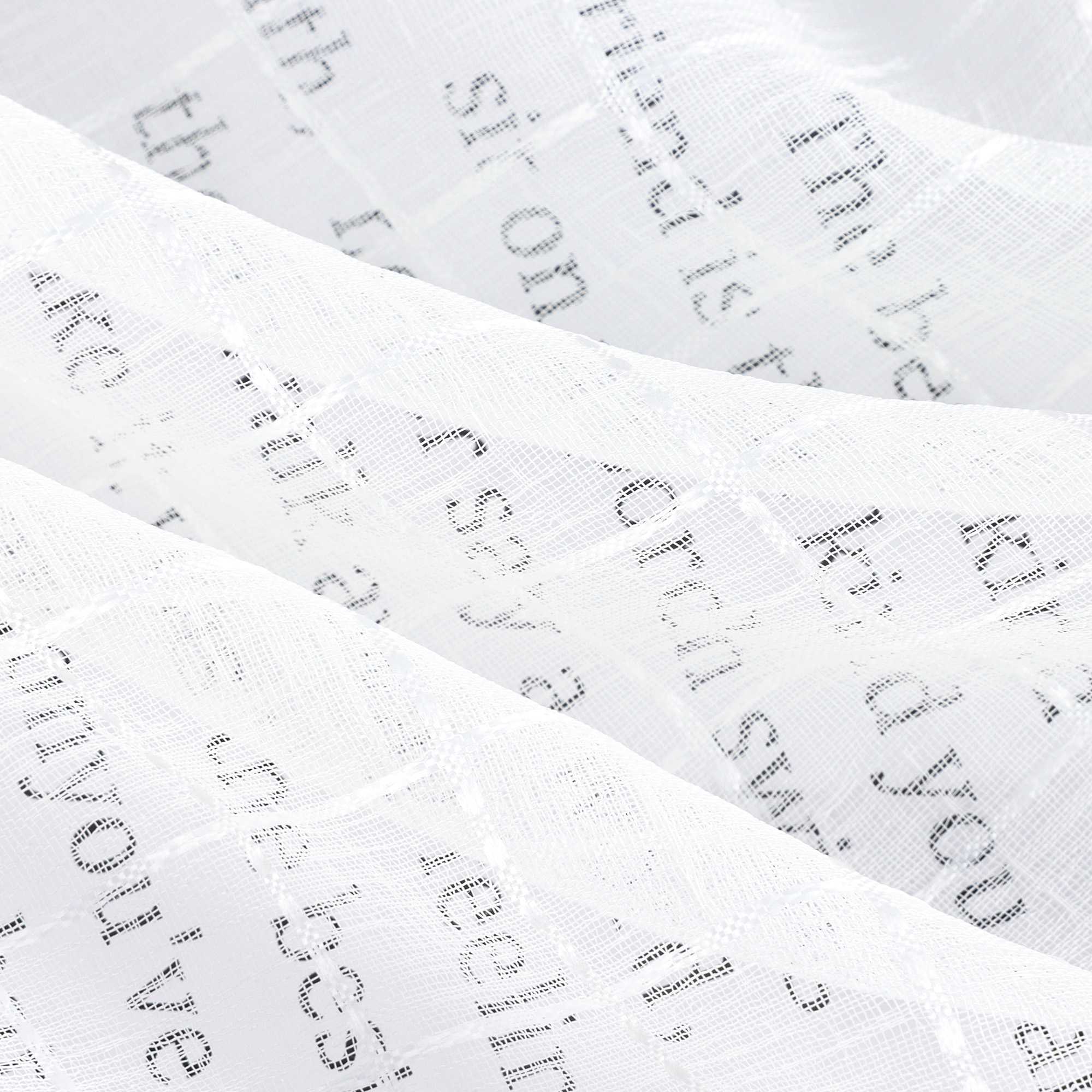 Cafe Curtain with Check Pattern and Decorative Ribbon - White, W x H 180 x 120cm